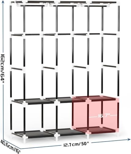 Mavivegue Portable Closet, 50 Inch Wardrobe Closet, Portable Closets for Hanging Clothes with 3 Hanging Rods and 6 Storage Shelves for Bedroom, Black - Image 2