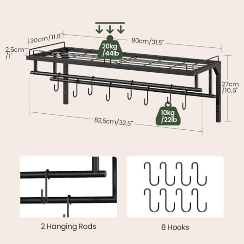 CHOEZON Hanging Pot Rack, Wall-Mounted Pot Rack, Kitchen Cookware Organizer, Metal Pot and pan Organizer Holder, for Cookware, Utensils Organization, Black TPR38BB - Image 5