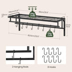 CHOEZON Hanging Pot Rack, Wall-Mounted Pot Rack, Kitchen Cookware Organizer, Metal Pot and pan Organizer Holder, for Cookware, Utensils Organization, Black TPR38BB - Image 5