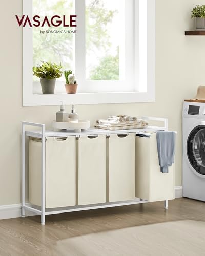 VASAGLE Laundry Hamper with Shelf, 4 Pull-Out Bags, 4 x 10.6 Gallons (40L) - Image 2