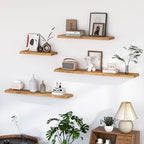 Floating Shelves for Wall, 55"x9.3" Rustic Solid Live-Edge Elm Wood Wall Shelves, Heavy-Duty Floating Shelves with Invisible Brackets for Living Room, Bedroom, and Kitchen, Natural Finish - Image 2