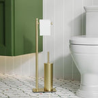 RUACQ Toilet Paper Holder Stand with Toilet Brush & Holder Set, Gold - Image 2
