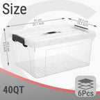 Cetomo Plastic Storage Bins with Handle, Storage Bin with Lids, Organizing Container, PP Box for Home Office, Clear, 40 Quart (Pack of 6) - Image 2