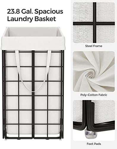 SONGMICS Laundry Hamper, 23.8 Gal. (90L) Laundry Basket, Collapsible Clothes Hamper, Black and White ULCB190W01 - Image 6