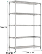 IZEUK 4250 LBS Garage Shelving Wide Storage Shelves 5 Tier Metal Shelves Heavy Duty Adjustable Utility Shelf Rack Chrome 17.7" D x 59.1" W x 70.4" H - Image 3