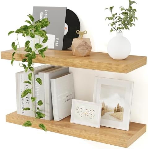 Floating Shelves for Wall, 24 in Oak Wall Shelves 9.3in Deep Shelf by Feihorrm