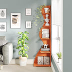 Tribesigns Corner Shelf, Modern 5-Tier Wall Corner Bookshelf, Stylish Corner Small Bookcase Storage Rack Plant Stand with Unique Shape for Living Room, Home Office (Orange, 1PC) - Image 5