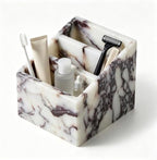SAMAH Natural Marble Toothbrush Holder, 3-Compartments Marble Pen Holder & Makeup Brush Holder, Multifunctional Desk & Bathroom Counter Organizer for Office Supplies, Remote Holder, Toothbrush by SAMAH