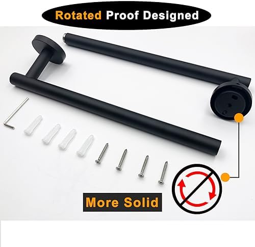 Towel Bar for Bathroom Matte Black, 27Inch Towel Rack Wall Mounted, Thicken Round Bath Towel Holder Rod SUS304 Stainless Steel, Heavy Duty Dish Cloths Hanger for Bathroom, Kitchen - Image 3