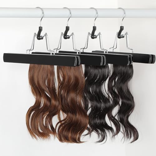 TOPIA HANGER 24 Pack Wooden Pants Hangers, Hair Extension Hangers Non Slip Skirt Hanger Wood Clamp with Velvet Padded 360° Swivel Hook for Jeans, Skirts, Trousers, Wigs Black CT68B - Image 4