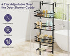 SWTYMIKI Over the Door Shower Caddy - 4 Tier Adjustable Shower Organizer Hanging with Soap Holder, No Drilling Stainless Steel Bathroom Rack Hanging for Body Wash, Shampoo, Soap, Razor, Black - Image 2