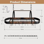 Hanging Pot Rack, 32-Inch Ceiling Pot Rack, 16 S Hooks, 100 lb Capacity - Image 2