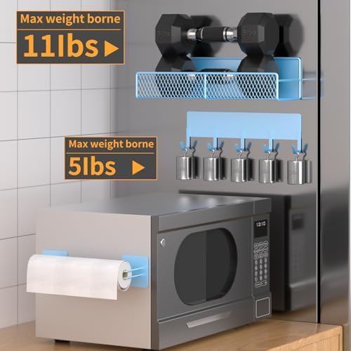 Magnetic Spice Rack for Refrigerator, 10 Pack Metal Magnetic Shelf, Moveable Spice Organizer with Hook Rack, Paper Towel Holder, Kitchenware Holder, Strong Magnetic Storage Fridge Organizer Blue - Image 4