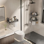 VOLPONE Corner Shower Caddy Suction Cup, 2 Pack Shower Shelves No Drilling, Showers Organizer Storage with Towel Bar & Removable Hooks, Bathroom Shower Shelf Rack for Inside Showers - Image 3