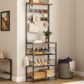 HOMEFORT Coat Rack with Shoe Storage, 5-Tier Shoe and Coat Rack with 9 Clothes Hooks, Freestanding Hall Tree Organizer for Entryway, Bedroom, Rustic Brown by HOMEFORT