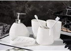 White Ceramic Bathroom Accessory Set, Bathroom Vanity Countertop Set, Bathroom Soap Dispenser and Toothbrush Holder Set Complete, 2 Tumbler Cup, Soap Dish, 5 Pieces - Image 6