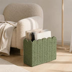 Green Paper Rope Magazine Holder, Scalloped Magazine Basket - Image 6