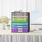 Cawukege 9 Tier Paper Organizer with Handle, 2 Pack Large Capacity Desk Organizer Mesh Paper Letter Tray File Folder Document Sorter for Classroom and Office Accessories Organization- Black - Image 6