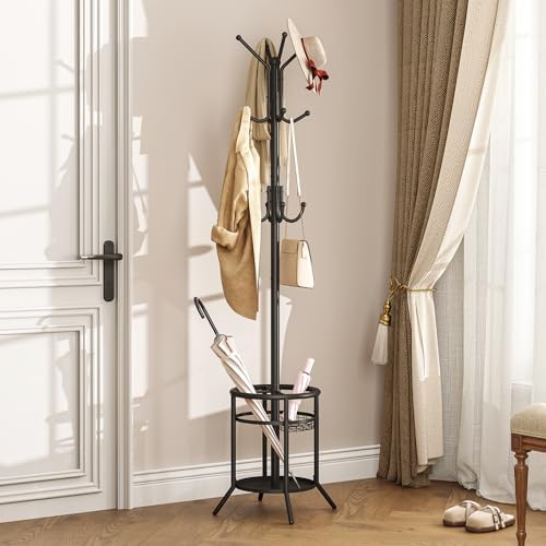ELYKEN Coat Rack Freestanding, Metal Coat Rack with Umbrella Holder - Image 2