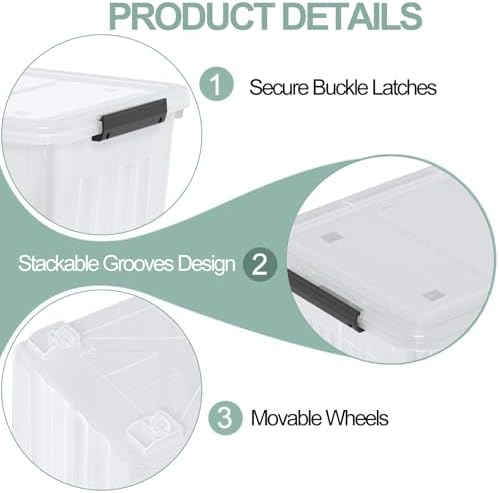 Farmoon 70 Quart Large Plastic Lidded Storage Container Bin, 4 Packs, Clear - Image 3