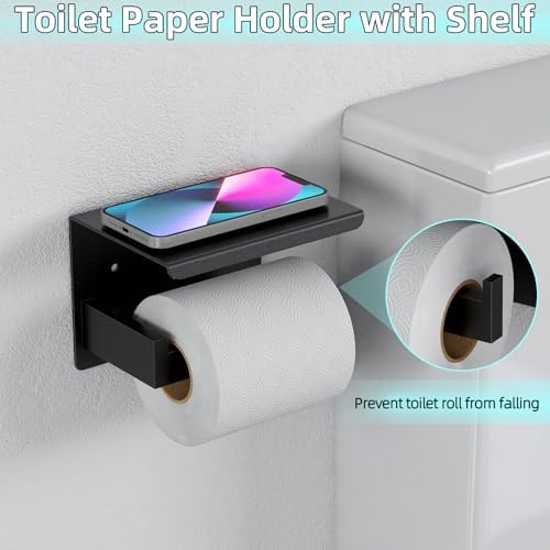 5-Pieces Matte Black Bathroom Hardware Accessories Set, 24 Inch Stainless Steel Towel Racks for Bathroom, Towel Bar Set Towel Ring Coat Hook and Toilet Paper Holder with Shelf Wall Mounted - Image 3