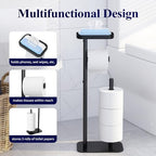 Kitsure Toilet Paper Holder Free Standing – Rustproof Metal Toilet Paper Stand for 4 Rolls with Anti-Slip Base and Shelf for Phone & Small Items, Bathroom Organizers and Storage, Medium, Black, 2Pack - Image 6