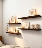 24 Inch Rustic Wood Floating Shelves Farmhouse Wooden Wall Shelves for Bathroom Bedroom Living Room Kitchen Office Set of 4 Brown - Image 5