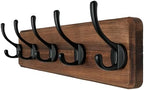 Dseap Wall Mounted Coat Rack: Patented, Heavy-Duty, 17.4" Long 5-Double-Hooks Wooden Hanger Rail for Winter Coats, Hat, Jacket, Clothing - Natural & Black by Dseap