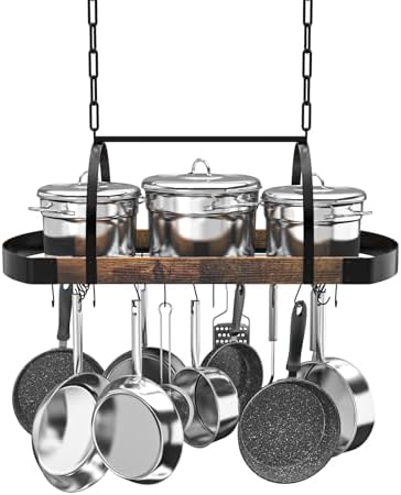 Hanging Pot Rack, 32-Inch Ceiling Pot Rack, 16 S Hooks, 100 lb Capacity by Chloraeon