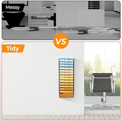 SUPEASY 14 Tier Wall File Organizer, Hanging Wall Mounted Mail Organizer with Label Slots, Metal Mesh File Holder Magazine Rack for Office, Home, School or Classroom, Black - Image 5