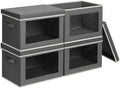 Homsorout Stackable Storage Bins with Lids - Medium Storage Box with Lids, Foldable Closet Boxes for Organizing, Wardrobe Clothes Organizer with Window, Cubes Bins for Living Room, 4 Pack, Dark Grey by Homsorout