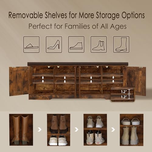 DINZI LVJ Shoe Storage Bench with Cushion, Door, Rustic Brown 47.2"LX17.7"H - Image 6