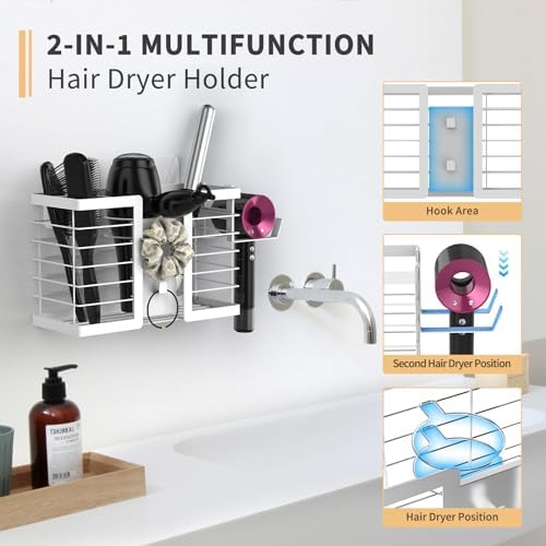 FUNKYLEE 3-in-1 Universal Hair Tool Organizer Wall Mount, White - 2 Pack - Image 3