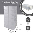 Simplify Set of 12 Stackable Shoe Boxes | Customizable | Fits Size 11 Shoes | Drop Front Design | Closet Storage | Sneakers | Heels | Clear and White - Image 4