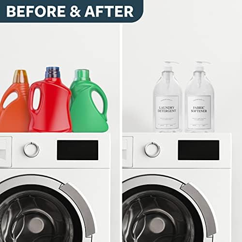 Calindiana Modern Farmhouse Liquid Laundry Detergent and Fabric Softener Dispenser for Laundry Room Decor and Organization, PET Plastic Landry Soap Containers with Water Resistant Labels, Clear 64oz - Image 5