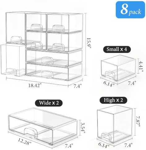 Clear Stackable Storage Drawers Set of 6 Bathroom Makeup Organizer Bins - Image 2