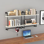 Helsin 24inch Industrial Pipe Shelving Bathroom Shelves Wall Mounted with Towel bar, 2 Tier Rustic Wood Floating Shelf, Metal Towel Rack Wall Shelf for Home & Bathroom (White, 24inch) - Image 5