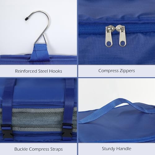 Surblue Hanging Shelves Travel Storage Bag Compression Packing Cube for Suitcase Portable Closet Organizer Collapsible with Extension Layer Large Capacity,Blue,XXL - Image 6