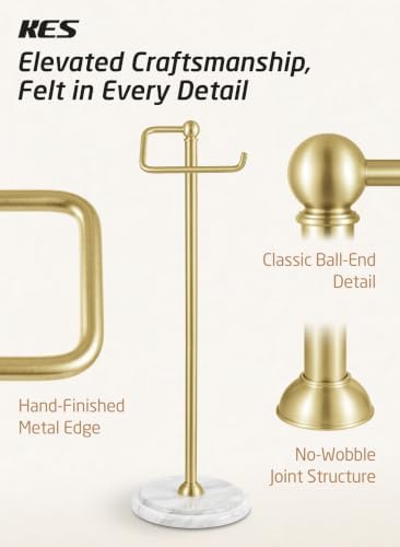 KES 26" H Anti-Wobble Toilet Paper Holder Stand with Weighted Base, 18/8 Stainless Steel Free Standing Toilet Paper Holder with Rust-Resistance Upgrade, Vintage Brushed Gold, BPH235-BZ - Image 2