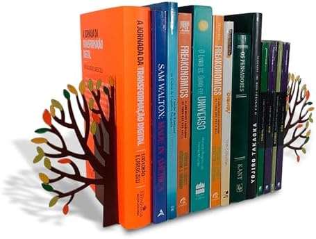Tree Bookends with Autumn Leaves - Steel with Matte Black Epoxy Coating - Decorative Pair of Book Holders for Shelves, Desk, and Office - Black with Colorful Accents – Geguton by GEGUTON