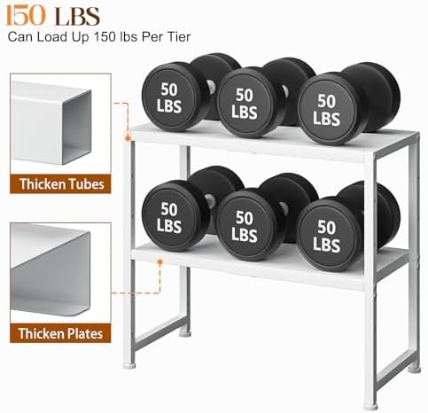 2-Tier Expandable Kitchen Storage Shelf,150LBS Heavy Duty Metal Shelving Units For Small Appliance,Adjustable Pots and Pans Organizer Rack Shelves For Kitchen Counter Under Cabinet Garage Pantry,White - Image 4