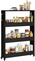 Slim Storage Cart, Lightweight 4 Tier Metal Rolling Utility Kitchen Cart on Wheels, Mobile Storage Shelving Unit Organizer for Bathroom Laundry Office Narrow Places (4 Tier-Black, 6" D) by Qiaoxuan