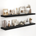 55 Inch Long Floating Shelves for Wall Set of 2, 55x9.3 Large Floating Shelf for Bedroom, Kitchen, Bathroom, Wall Mounted Rustic Wood Shelves with Invisible Bracket for Books, Decor, Black by FunMemories