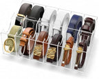 ZENFUN 12 Compartments Belts Storage Box, Acrylic Belt Organizer, Belt Container Storage Holder Clear Belts Display Case for Watch, Hair Accessories, Jewelry, Closet and Drawer by ZENFUN
