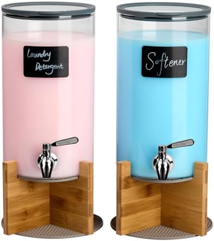 Glass Laundry Detergent Dispenser with Holder,1.1 Gallon Laundry Liquid Dispensers with Stainless-Steel Tap,Large Glass Fabric Softener Containers with Stand for Laundry Room Organization by spreccio
