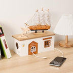 Cable Management Box, Wood Extension Cord Organizer, Handmade Power Strip Box for TV Computer Wire USB Hub System, Surge Protector Cord Hider Box on Desk or Floor (Medium) - Image 4