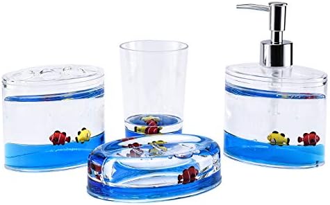 Locco Decor 4 Piece Acrylic Liquid 4D Floating Motion Bathroom Vanity Accessory Set Ocean Cartoon Animal Theme Fish Toothbrush Holder, Tumbler, Soap Dispenser, Soap Dish - Image 6