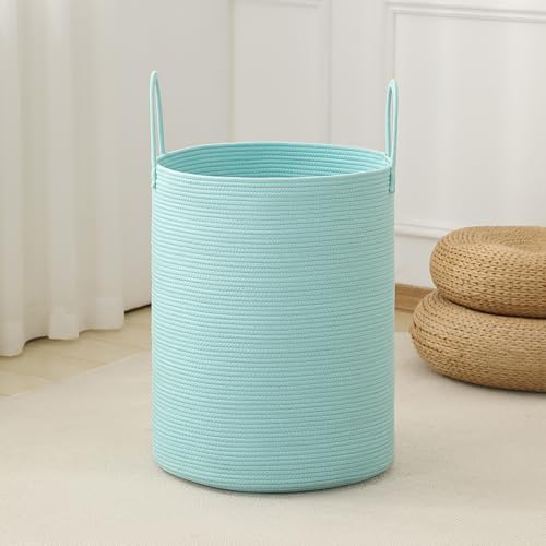 Laundry Basket Hamper Tall Rope Storage Woven for Blanket toys Dirty Clothes in Living Room Bathroom Bedroom (Cyan, 60L/15.8Gal) by AMTOTAM