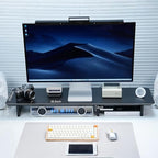 Bamboo Dual Monitor Stand Riser, 2-Tier Desk Shelf with Storage - Image 5