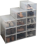 Simplify Set of 12 Stackable Shoe Boxes | Customizable | Fits Size 11 Shoes | Drop Front Design | Closet Storage | Sneakers | Heels | Clear and White by Simplify